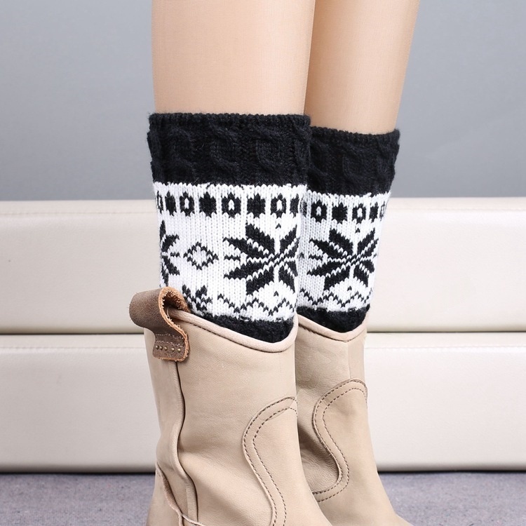 Christmas Knit Boot Cuffs Thermal Wool Knitted Snowflake Ladies Leg Warmer